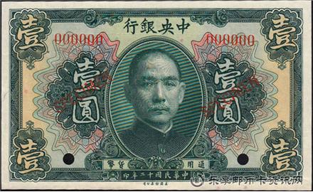 钱币中央银行 银元券 一元